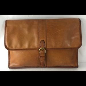 Dakoda Tumi Camel Brown Clutch Portfolio Push-lock